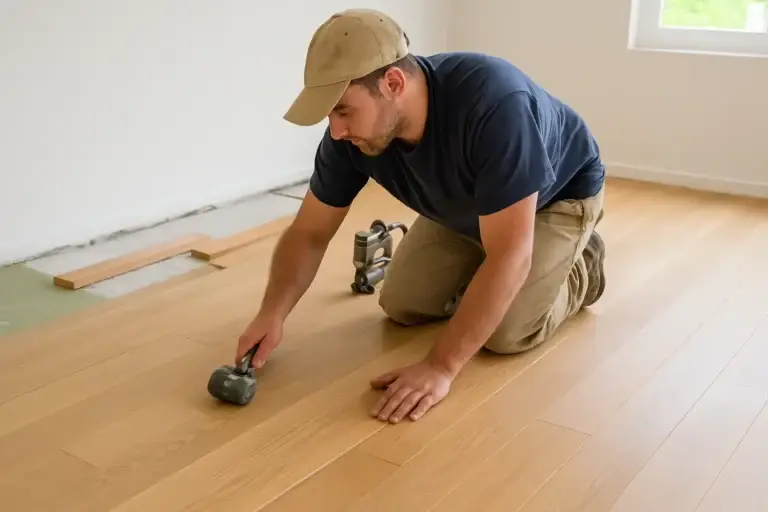 Straight plank wooden flooring being installed – Flooring Installation Services London